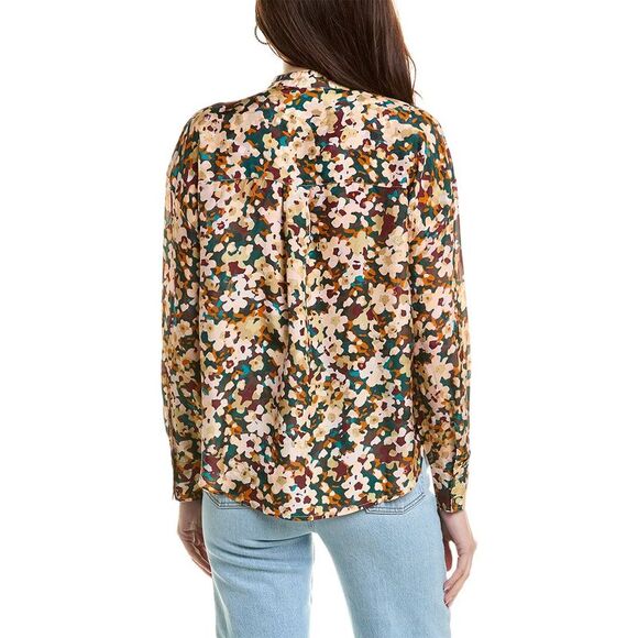 Johnny Was Floral Half Placket Button Silk Top - Picture 2 of 3